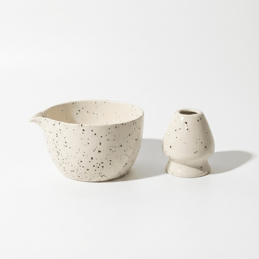 Matcha Schale + Besenhalter Set (Chawan + Chasen Tate) "Terrazzo" - MatchaLand Deutschland